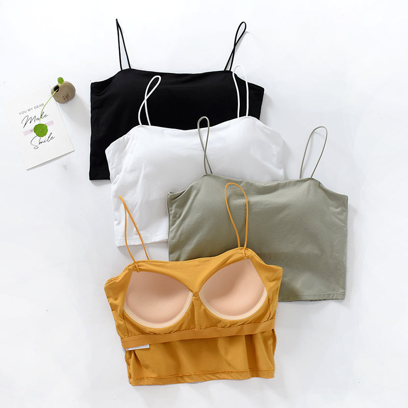 Thin Shoulder Straps Exposed Umbilical With Chest Pad Short Vest Bottoming Tube Top