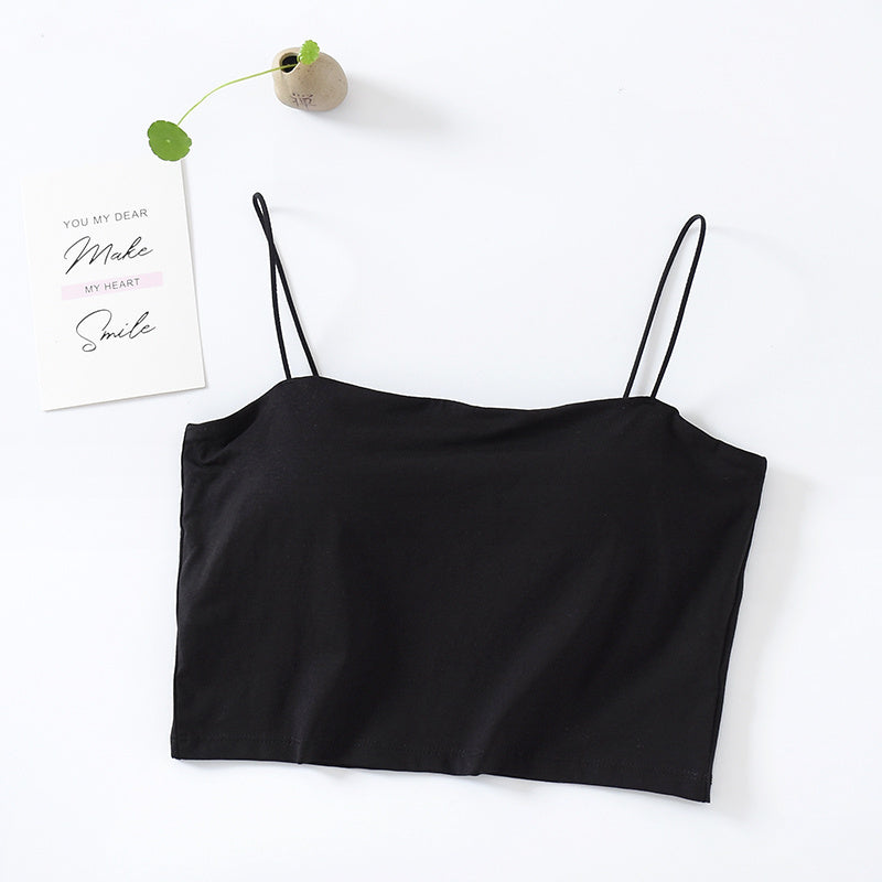 Thin Shoulder Straps Exposed Umbilical With Chest Pad Short Vest Bottoming Tube Top