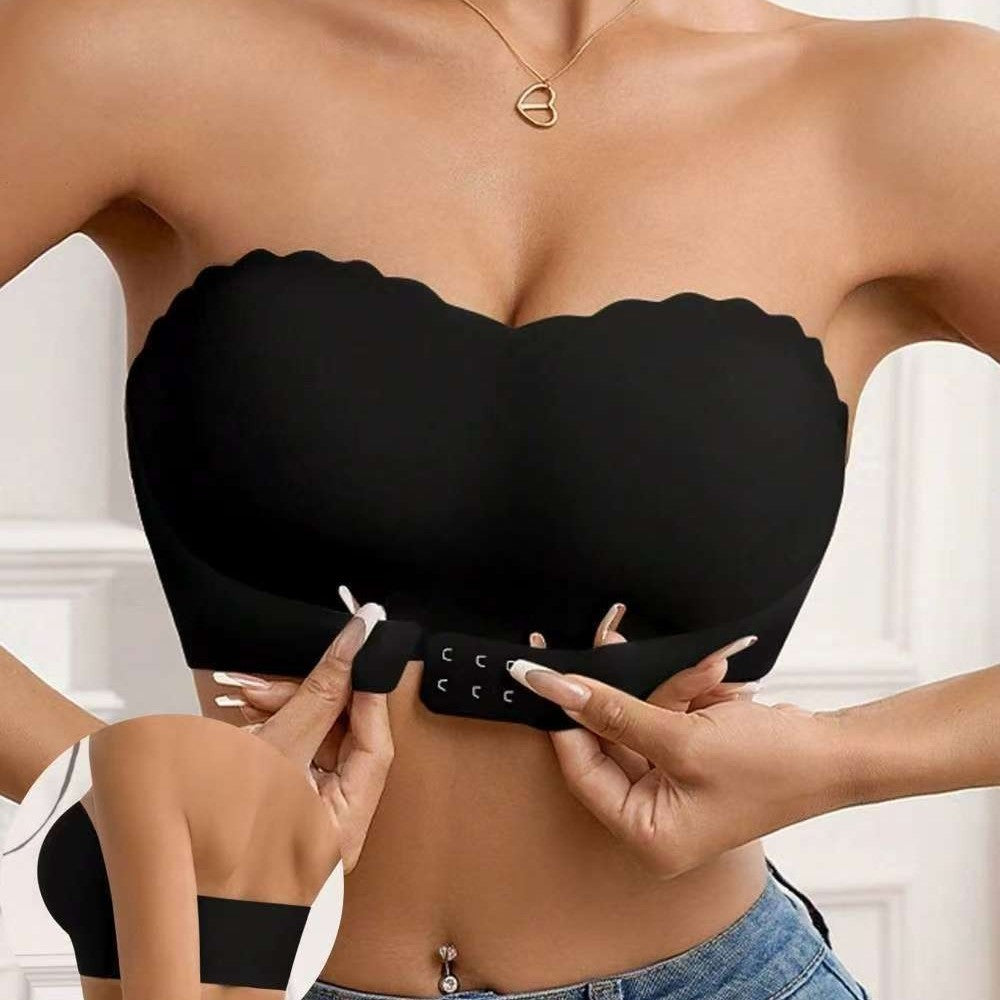 Oblique Shoulder Hollow-out Lace Band Chest Pad Naked Women Sense Seamless Bras